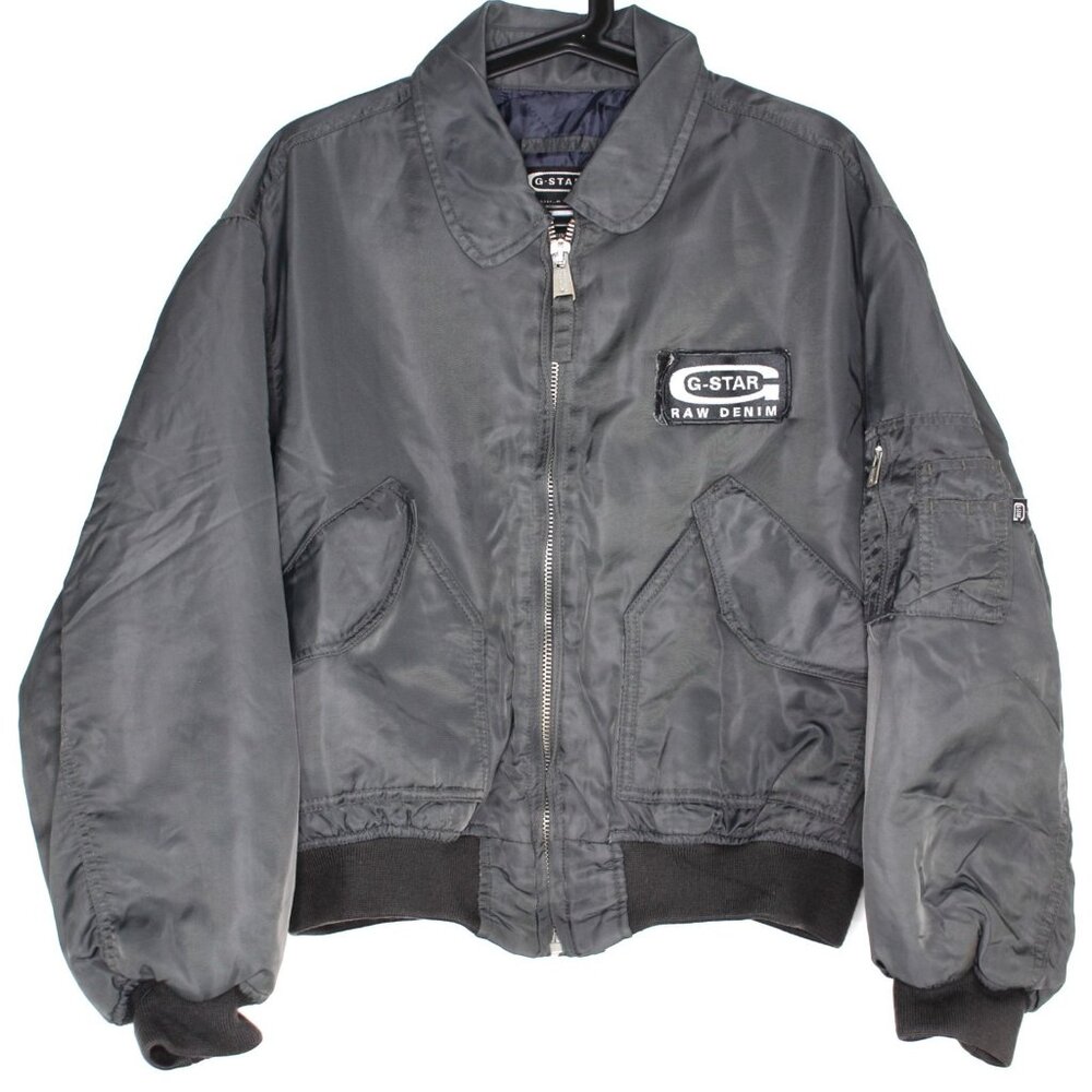Vintage G-Star Mens Medium Army Style Quilted Line Spell Out Bomber Jacket M1105